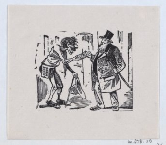 A rich man giving a beggar money MET DP869232-1