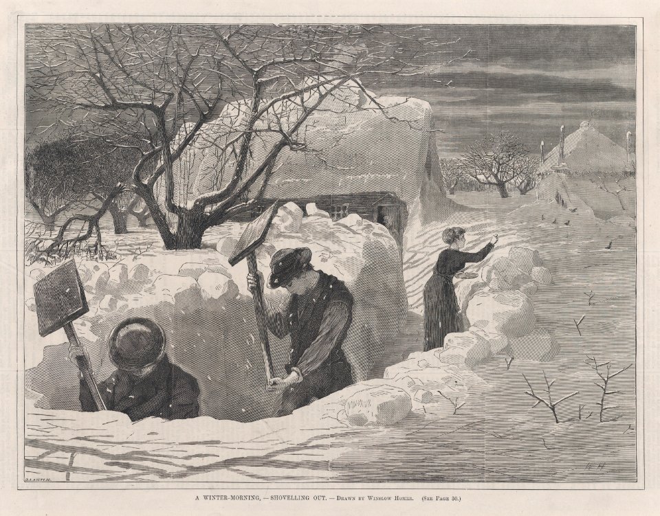A Winter Morning – Shovelling Out – Drawn by Winslow Homer (Every Saturday, Vol. II, New Series) MET DP875245