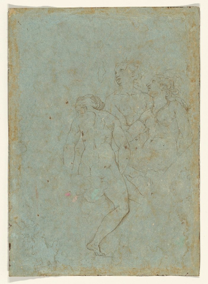 A Winged Putto Riding a Sea Horse and a Lion (after Raphael); verso; The Three Graces (after Raphael) MET DP857019