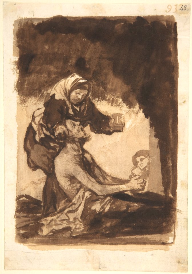 A Woman Handing a Mug to an Old Man, from Images of Spain Album (F), 93 MET DP800229