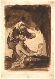 A Woman Handing a Mug to an Old Man, from Images of Spain Album (F), 93 MET DP800229