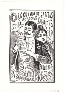 A woman looking over a man's shoulder at the letter in his hand, illustration for 'Coleccion de Cartas Amorosas Cuaderno No. 10,' published by Antonio Vanegas Arroyo MET DP869434