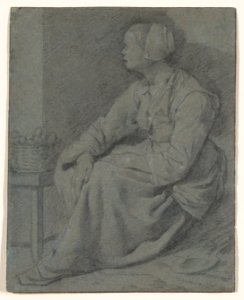 A Woman Seated Near a Basket on a Stool MET DP873684