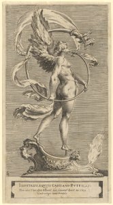A winged figure of Fame standing facing left and sounding a trumpet MET DP836919