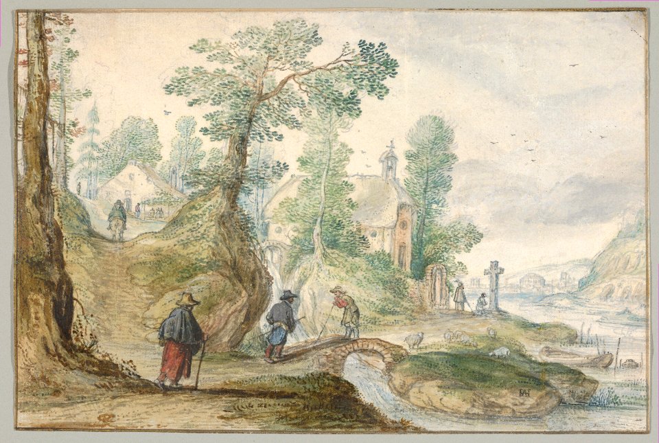 A Wooded River Landscape with a Church and Figures MET DP833604
