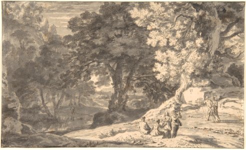 A Wooded Landscape with Travellers by the Roadside, a Stream beyond MET DP800686