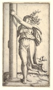 A young woman personifying Force or Strength holding a column MET DP833516