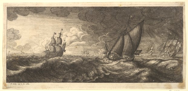 A yacht and three warships in a storm MET DP823421