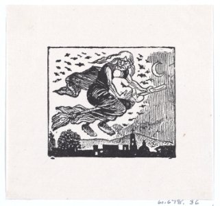A witch carrying a child on her broom MET DP869393