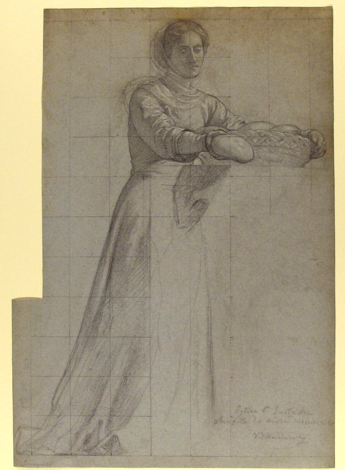 A Woman Distributing Bread from a Basket- Study for "Feed the Hungry," in the Chapel of the Seven Corporal Works of Mercy (Les Oeuvres de Miséricorde), Church of Saint-Eustache, Paris MET 1998.406.2