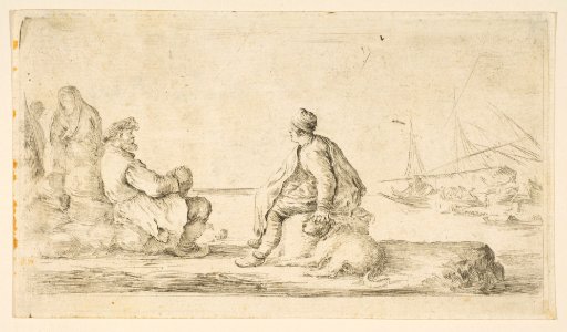 A young sailor and an old man sitting by the sea MET DP817532