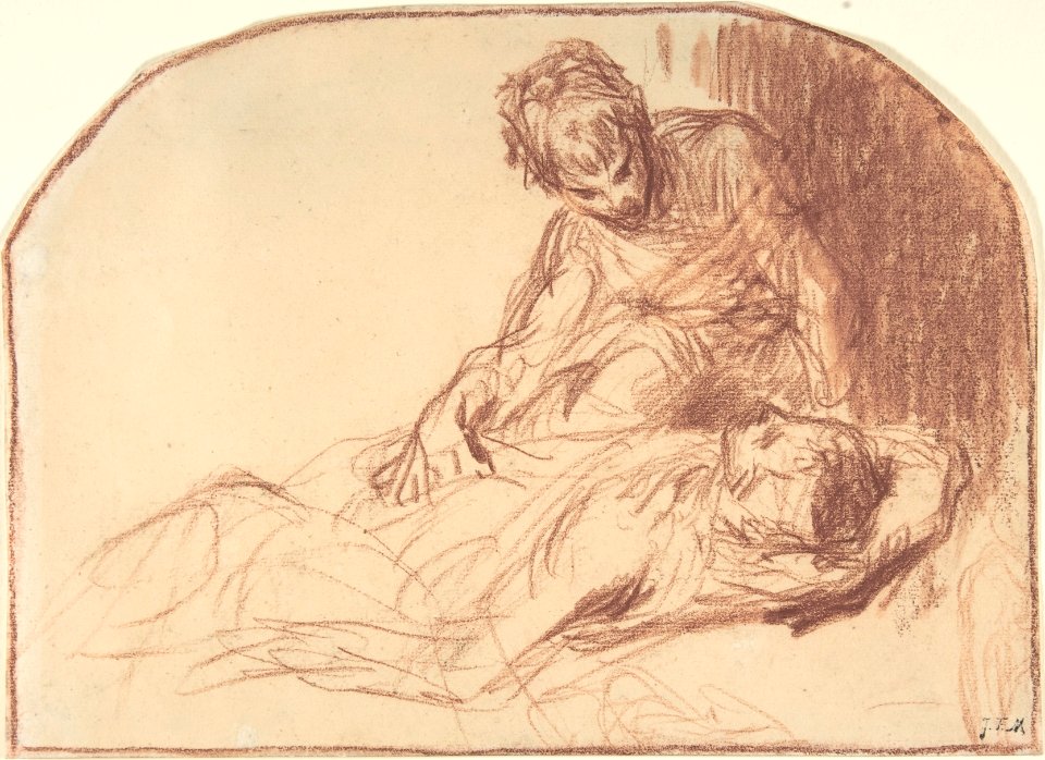 A Young Man Seated, Bent over a Reclining Figure MET DP807725