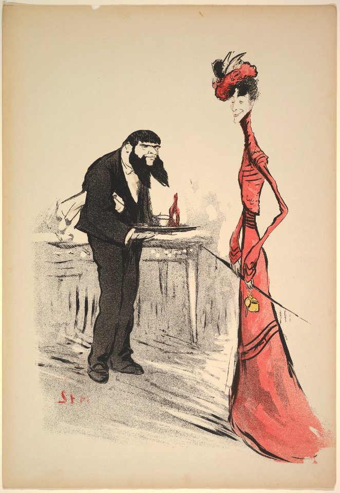 A Woman in Red and a Waiter with a Forked Beard MET DP830221