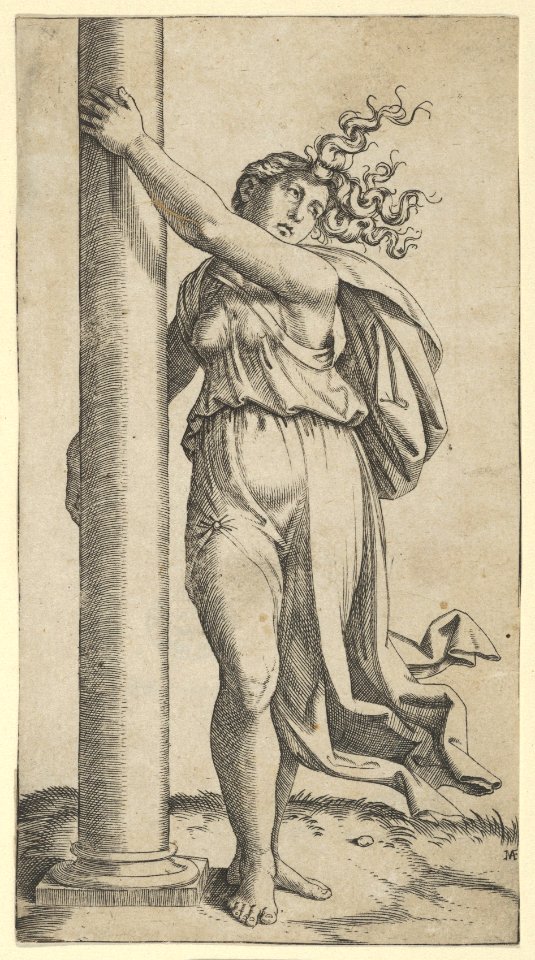 A young woman personifying Force or Strength holding a column MET DP854372