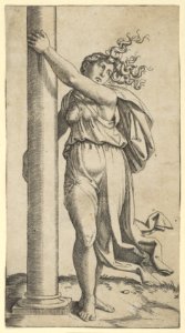 A young woman personifying Force or Strength holding a column MET DP854372