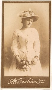 Actress holding floral bouquet, from the Actresses series (N664) promoting Old Fashion Fine Cut Tobacco MET DPB869624