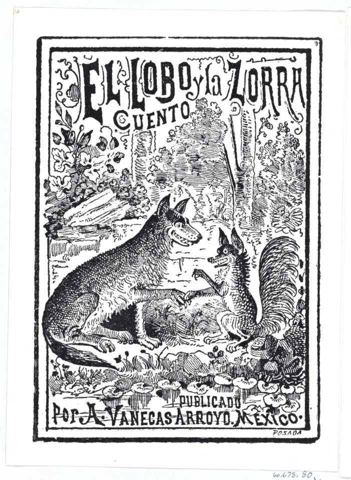 A wolf and a fox in the woods, illustration for 'El Lobo y la Zorra,' published by Antonio Vanegas Arroyo MET DP869489