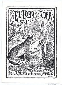 A wolf and a fox in the woods, illustration for 'El Lobo y la Zorra,' published by Antonio Vanegas Arroyo MET DP869489
