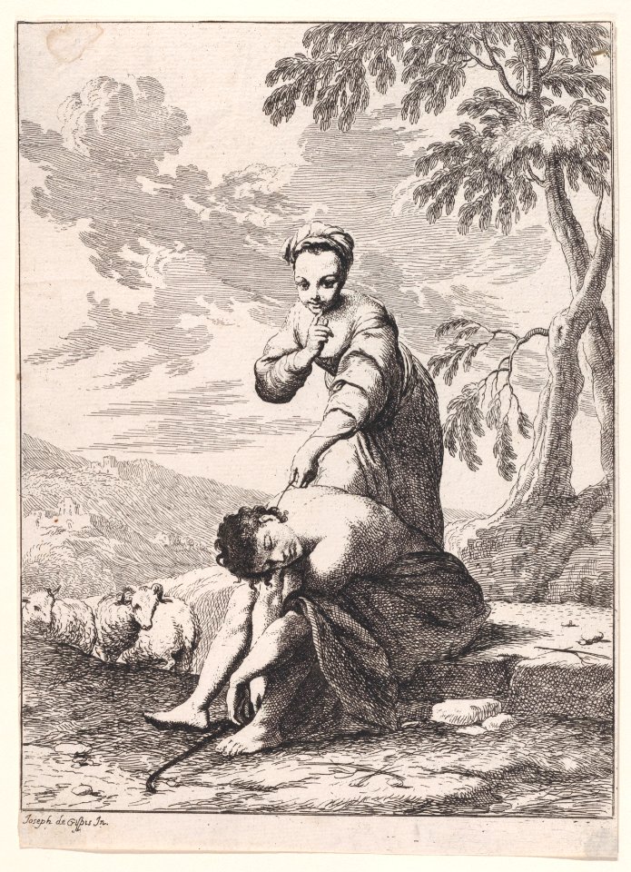 A young girl with a sleeping shepherd Met DP889628