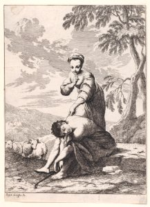 A young girl with a sleeping shepherd Met DP889628