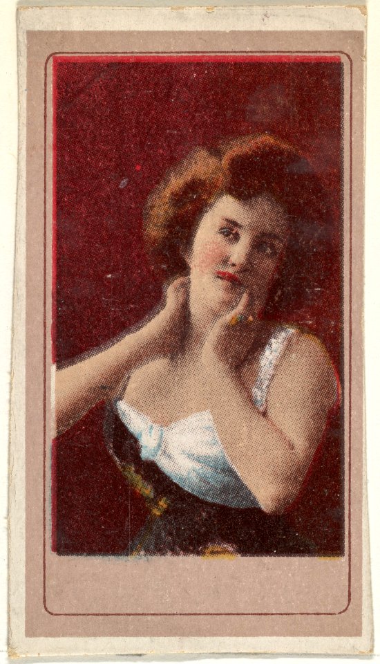 Actress holding up hands to throat and face, from the Actresses series (T176) issued by Sweet Caporal Cigarettes MET DP842595