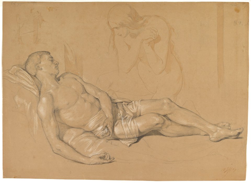 A Nude Woman Kneeling at the side of a Reclining Man (Study for Mary Magdalen Lamenting Christ) MET DP827947