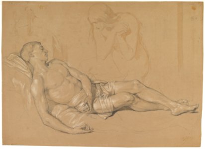 A Nude Woman Kneeling at the side of a Reclining Man (Study for Mary Magdalen Lamenting Christ) MET DP827947