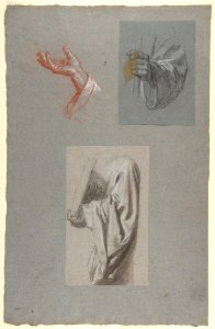 A. Hand of Saint Remi; b. Hand of Saint Remi; c. Drapery Study for Acolyte Holding Book (middle register); (studies for wall paintings in the Chapel of Saint Remi, Sainte-Clotilde, Paris, 1858) MET DP812042