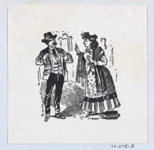 A woman wagging her finger at a man with his hands raised MET DP869226-1