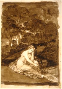 A Nude Woman Seated Beside a Brook (Summer?), from Images of Spain Album (F), page 32 MET APS3072