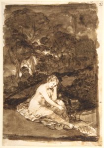 A Nude Woman Seated Beside a Brook (Summer?), from Images of Spain Album (F), page 32 MET DP800147