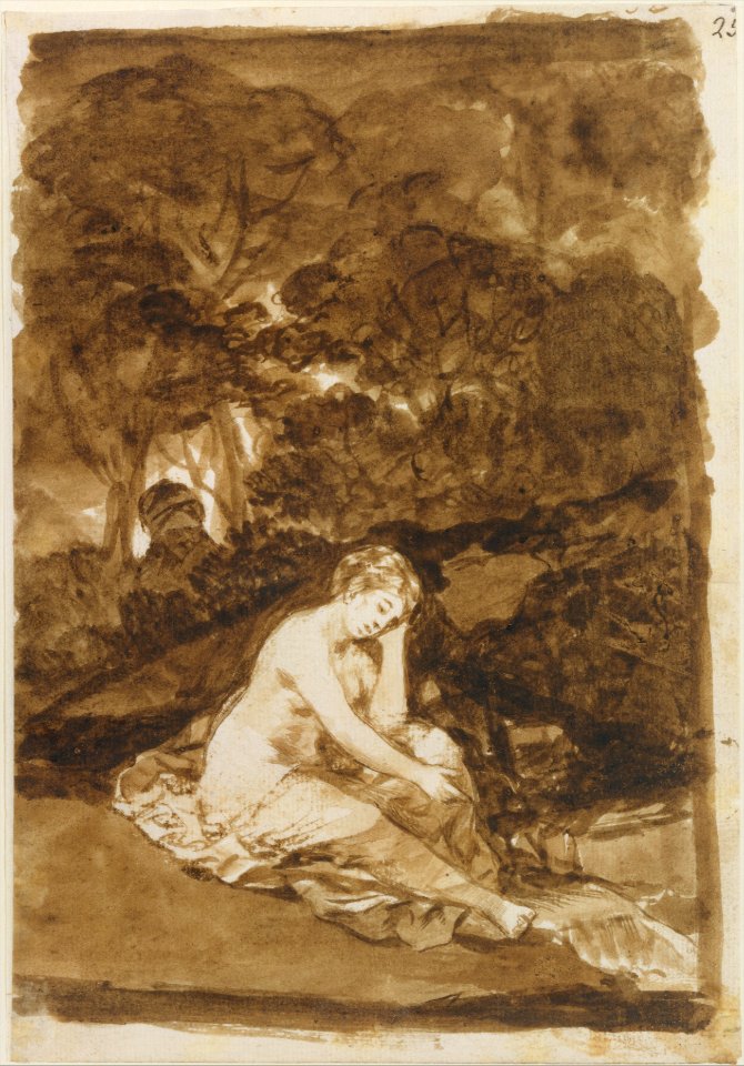 A Nude Woman Seated Beside a Brook (Summer?), from Images of Spain Album (F), page 32 MET DT222040