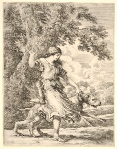 A nymph holding a large dog by the collar, or 'La belle chasseresse' MET DP833240