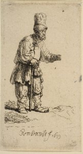 A Peasant in a High Cap, Standing Leaning on a Stick MET DP814543