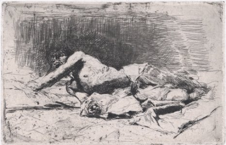 A partly naked man on the ground right arm outstretched MET DP876130