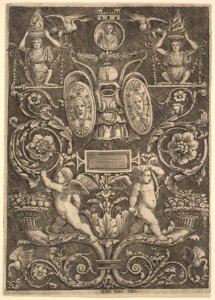 A panel of ornament, putti standing on cornucopia in lower section MET DP824499