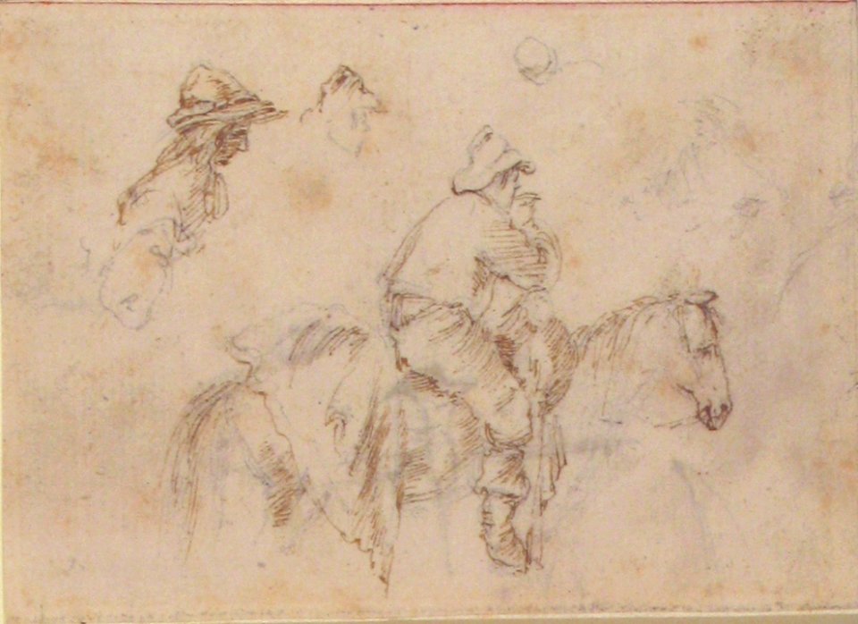A Peasant on Horseback seen in Profile Facing Right; Two Studies of the Same Man's Head. MET 56.521.4
