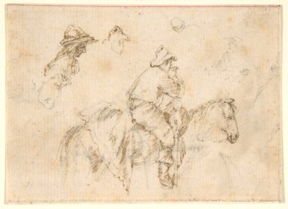 A Peasant on Horseback seen in Profile Facing Right; Two Studies of the Same Man's Head. MET DP809318