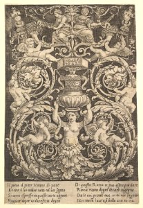 A panel of ornament with a woman holding a vase in centre MET DP824554