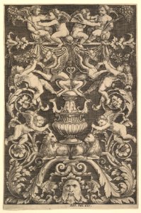 A panel of ornamnet with putti, goat and other figures MET DP824555