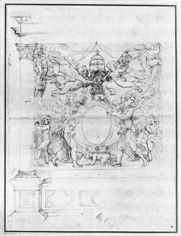 A Tabernacle Containing a Papal Escutcheon Supported by Angels MET 263751