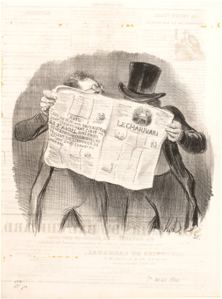 Advice to Subscribers, published in Le Charivari, April 1, 1840 MET DP156689