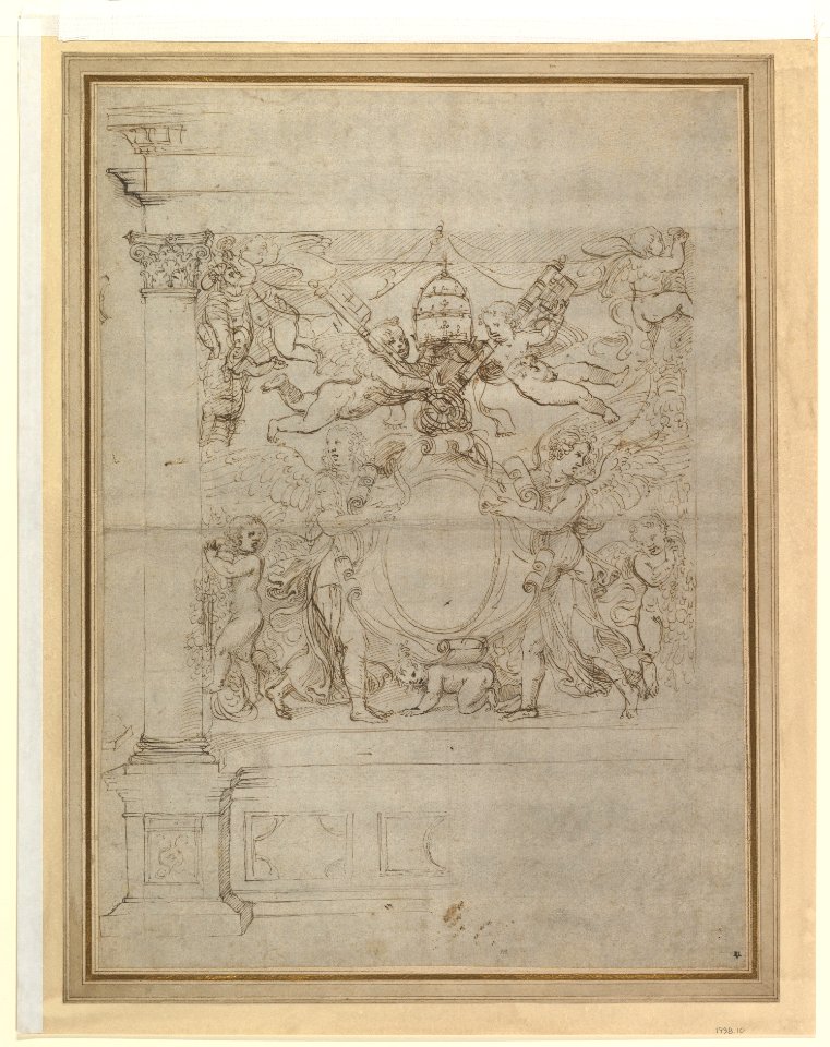 A Tabernacle Containing a Papal Escutcheon Supported by Angels MET DP820520