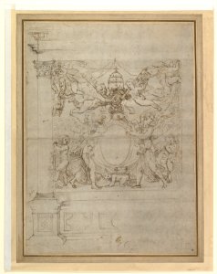 A Tabernacle Containing a Papal Escutcheon Supported by Angels MET DP820520