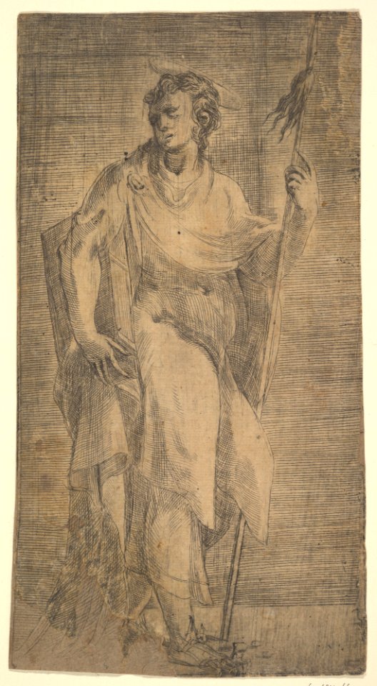 A saint, possibly Matthew, holding a staff and a book MET DP825244