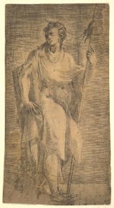 A saint, possibly Matthew, holding a staff and a book MET DP825244