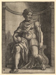 A Roman emperor sitting in a niche holding a globe and sceptre and looking to his left MET DP822187