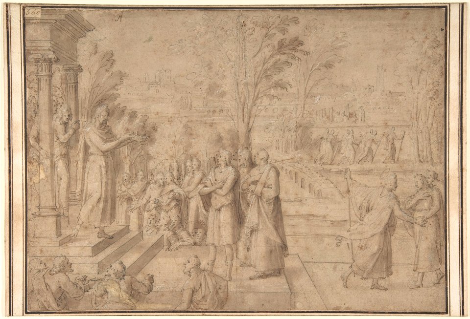 A Saint Addressing Figures from the Steps of a Temple MET DP809518