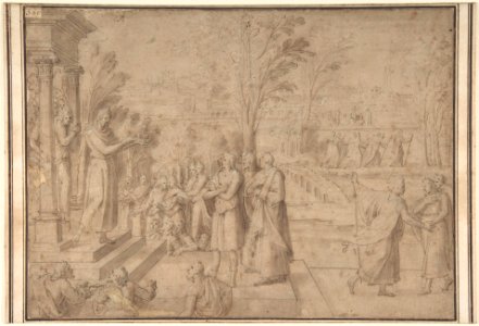 A Saint Addressing Figures from the Steps of a Temple MET DP809518