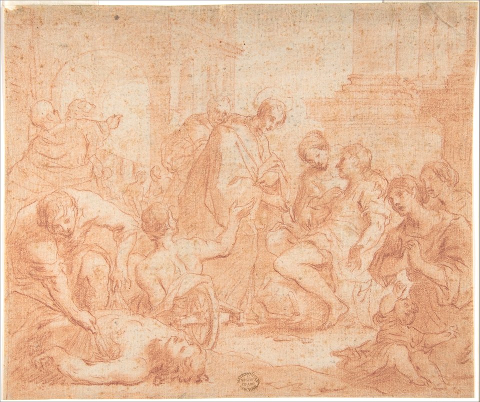 A Saint Healing the Sick (recto); Upper Body of Nude Male with Outstretched Arms, seen from the rear (verso) MET DP802177